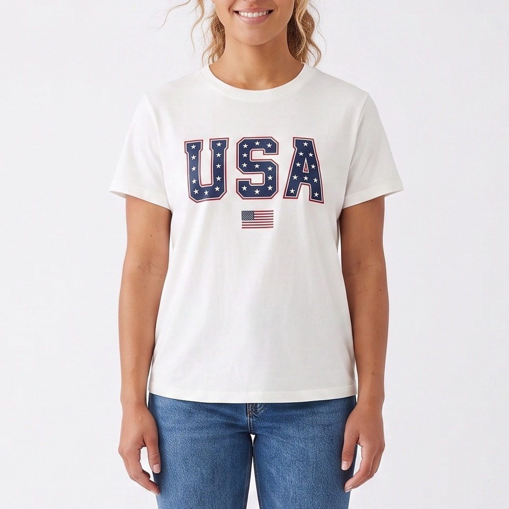 Universal Thread T-Shirt Women L Graphic White USA Patriotic Flag Excellent